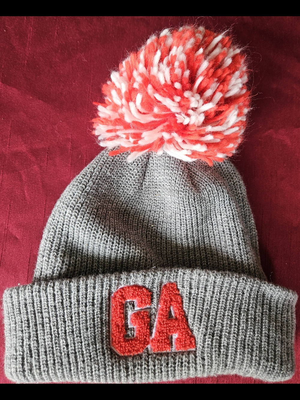 Georgia GA Vintage Stocking Cap Hat Pom Knit Plush Winter Warm Adult Beanie RARE